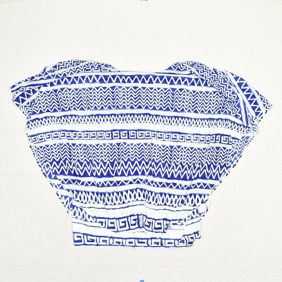 Chico's Women's Blouse Short Sleeve Geometric Polyester Blue Crew Neck Size 3 - Picture 3 of 8